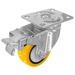 [ZF5287] RODAJA PU AMARILLO CROMADA GIRA/FRENO 3"