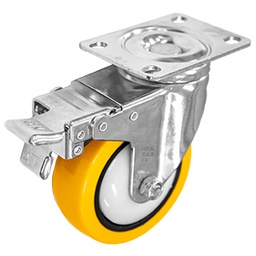 [ZF5288] RODAJA PU AMARILLO CROMADA GIRA/FRENO 4"
