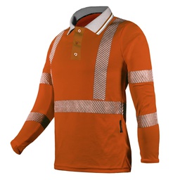 [ECO-121ANCR2XG] CAMISA MANGA LARGA ECOFRIENDLY TIPO POLO ANARANJADA C/REFLEJANTE T-2XG.