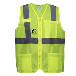 [ECO-1020AMCRCH] CHALECO ANSI TIPO R CLASE 2, ECOFRIENDLY AMARILLO HI-VIS, C/REF GRIS DE 2" Y ZIPPER FRONTAL. T-CH.