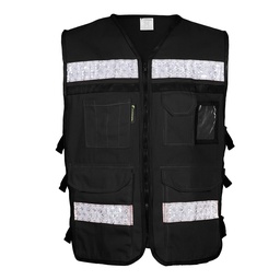 [SR-2020NECRCH] CHALECO RESCATISTA ABIERTO NEGRO 100% ALGODON CON REFLEJANTE TALLA CH