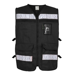 [ECO-2040NECRMD] CHALECO RESCATISTA ABIERTO NEGRO ALGODON/POLIESTER CON REFLEJANTE TALLA MD