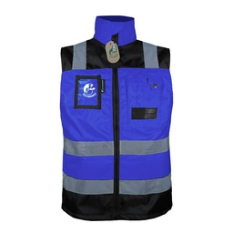 [ECO-1320AZRNCRM] CHALECO ECOFRIENDLY EJECUTIVO DE TRABAJO, ANSI TIPO O CLASE 1, HIGH VISIBILIY AZUL REY/NEGRO T-MD.