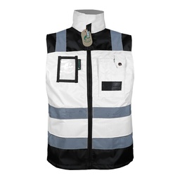 [ECO-1320BNCRMD] CHALECO ECOFRIENDLY EJECUTIVO DE TRABAJO, ANSI TIPO O CLASE 1, HIGH VISIBILIY BLANCO/NEGRO T-MD.