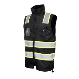 [ECO-1325NCRMD] CHALECO ECOFRIENDLY EJECUTIVO C/REF BICOLOR, ANSI TIPO O CLASE 1, HIGH VISIBILIY NEGRO T-MD.