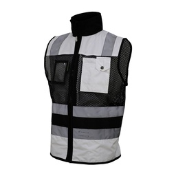 [ECO-1330BNCRMD] CHALECO DE MALLA ECOFRIENDLY EJECUTIVO DE TRABAJO, ANSI TIPO O CLASE 1, HIGH VISIBILIY BLANCO/NEGRO T-MD.