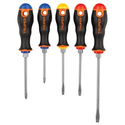 [14138] Juego de 5 desarmadores mango Comfort Grip, Truper