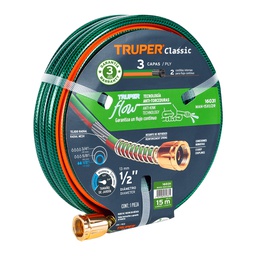 [16031] Manguera 1/2' reforzada 3 capas 15 m conexiones de metal