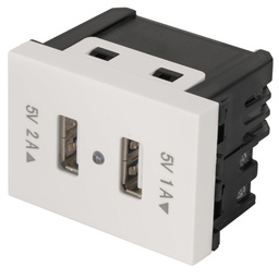 [47057] Toma con 2 puertos USB, 1.5 modulos, linea Española, blanco