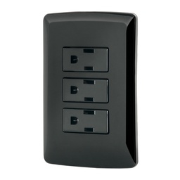 [47594] Placa armada 3 contactos aterrizados, negro, linea Italiana