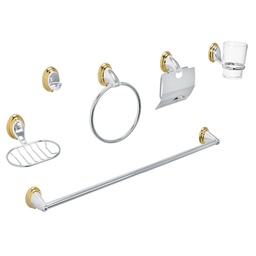 [48344] Juego de 6 acc. p/baño cromo-oro chapeton ovalado, Aqua