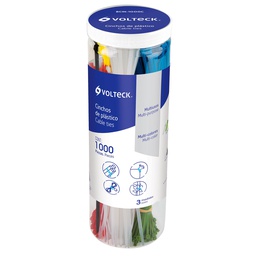 [44017] Bote con 1000 cinchos plasticos en colores surtidos, Volteck