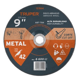 [12564] Disco Tipo 42 de 9' x 3.2 mm para corte de metal, Truper