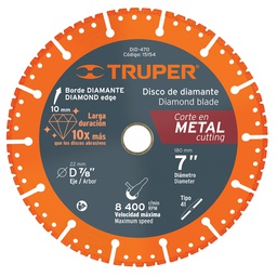 [15154] Disco de diamante de 7' x 1.6 mm para corte metal, Truper