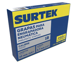 [Grapas para engrapadora neumática calibre 18, corona 1/4", largo 5/8", 5000 piezas Surtek] 108512