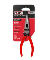 [Pinza para electricista con mango rubber grip de 6-5/8" punta larga corte lateral con reso Urrea] 226GR