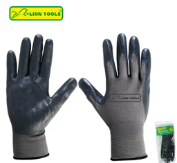 [0860] 0860 GUANTES DE NYLON  NEGROS PALMA DE NITRO LION TOOLS T/G.