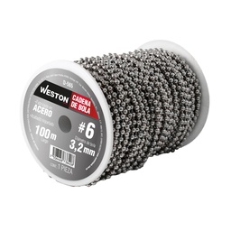 [D-565] CADENA DE BOLA ACERO NIQUELADA #6 3.2MM ROLLO 100M