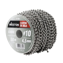 [D-585] CADENA DE BOLA COBRE NIQUELADA #10 4.5MM ROLLO 50M