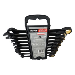 [LC-250] JUEGO DE LLAVES COMBINADAS CON MATRACA CrV FOSFATIZADA FRACCIONALES 9 PZS 1/4" - 3/4"